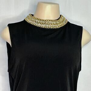 Moa Moa Black Embellished Chain Neck Sleeveless Top Size L Glam